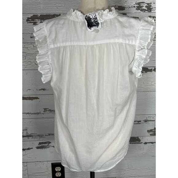 ELAN Ruffle Accented Button Flutter Sleeve Blouse White Sz S NWT - Picture 3 of 6